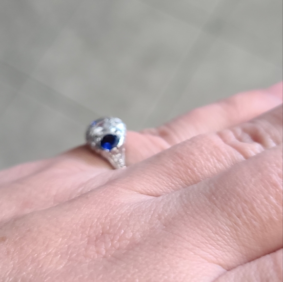 Platinum Art Deco Sapphire Diamond Cubic Zirconia - Picture 11 of 12